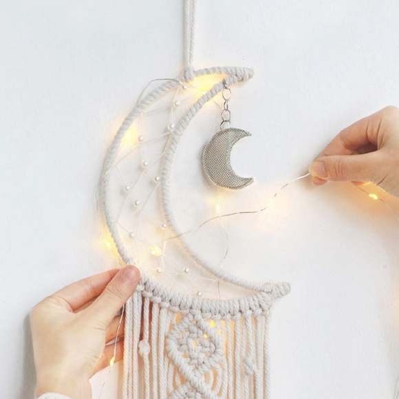 Macrame Wall Hanging Moon Fairy String Lights Deco - Picture 4 of 9